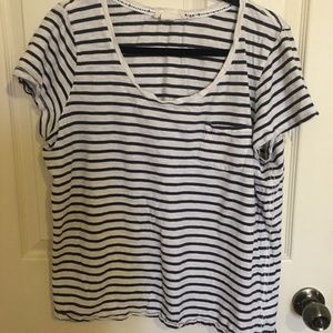 Navy Blue and Cream/White T Shirt